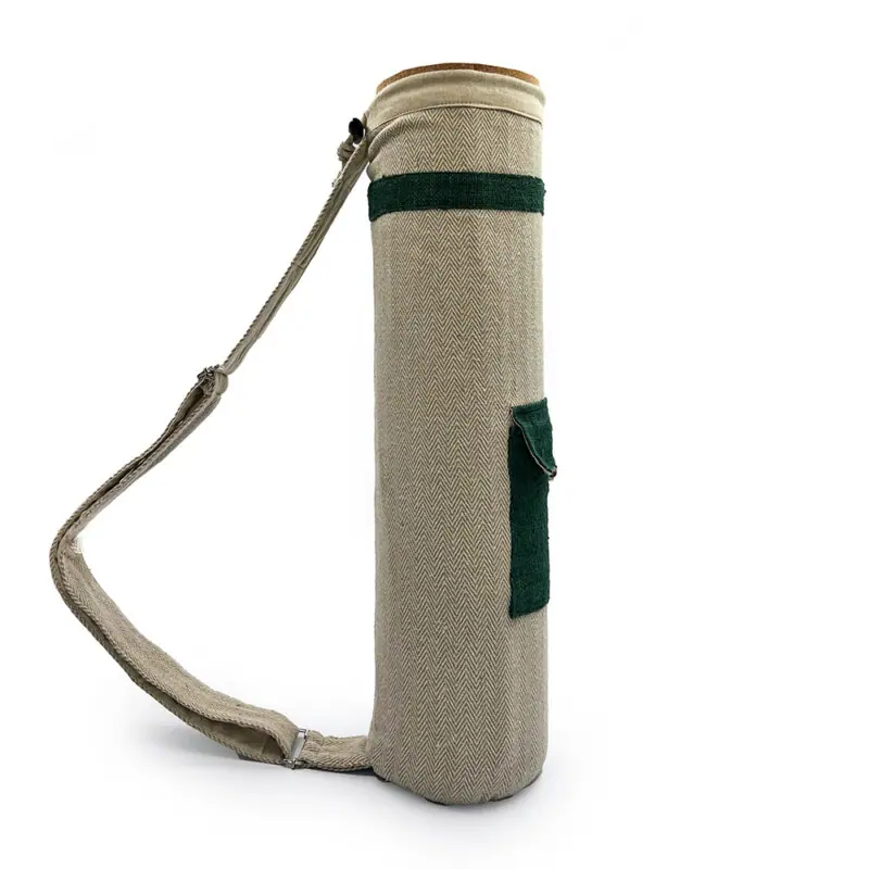 Yoga Mat Carry Bag - Drawstring  Beige & Green - 100% Natural Himalayan  Hemp & Organic Cotton • Hybrid Hippie - Eco Store