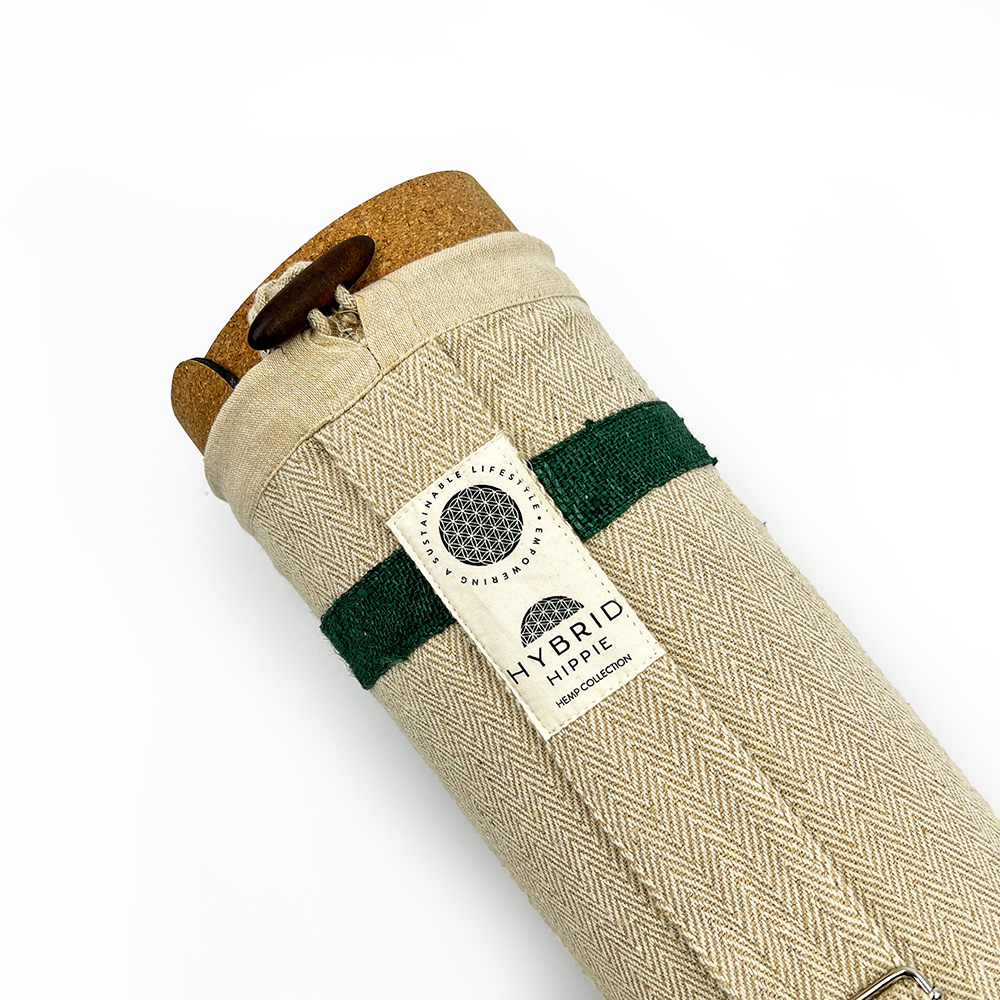 Yoga Mat Carry Bag - Drawstring  Beige & Green - 100% Natural Himalayan  Hemp & Organic Cotton • Hybrid Hippie - Eco Store