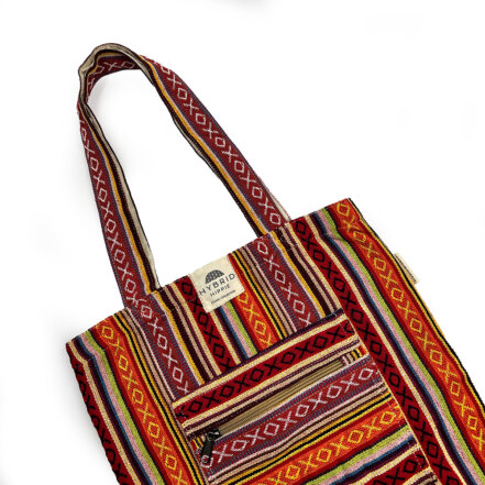 Ethnic Cotton Tote Bag - Woodstock Vibes - Flat